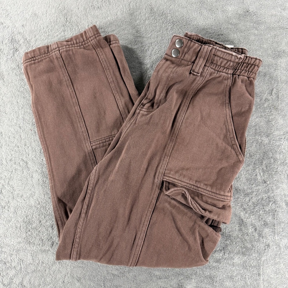 PacSun Cargo Pants Womens Medium Brown Good Elastic Waist Wide Leg Baggy Utility - Picture 1 of 5